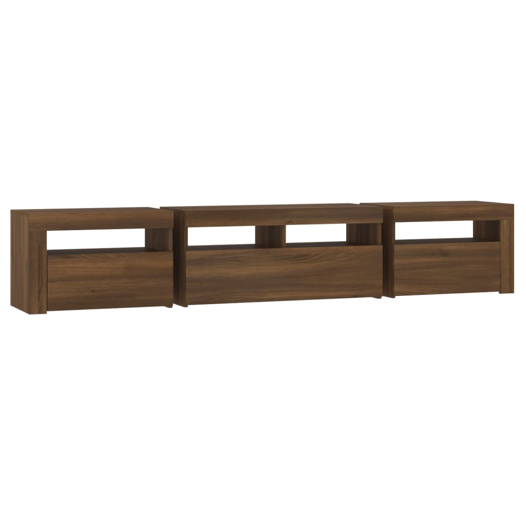 TV Cabinet with LED Lights Brown Oak 210x35x40 cm