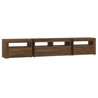 TV Cabinet with LED Lights Brown Oak 210x35x40 cm