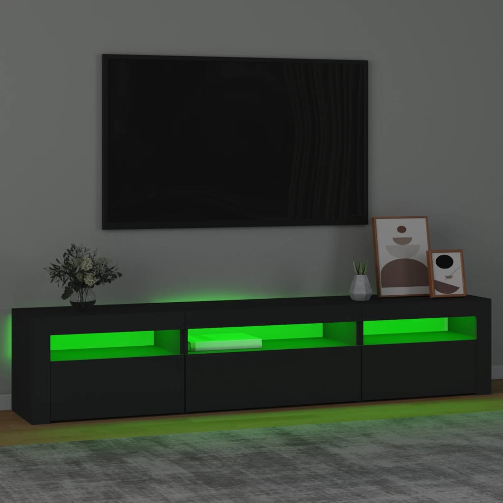 TV Cabinet with LED Lights Black 195x35x40 cm