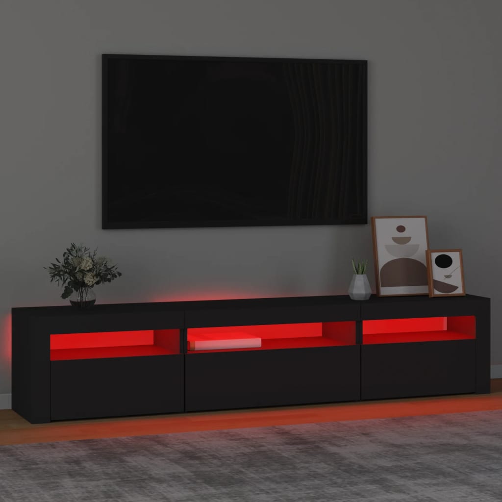 TV Cabinet with LED Lights Black 195x35x40 cm