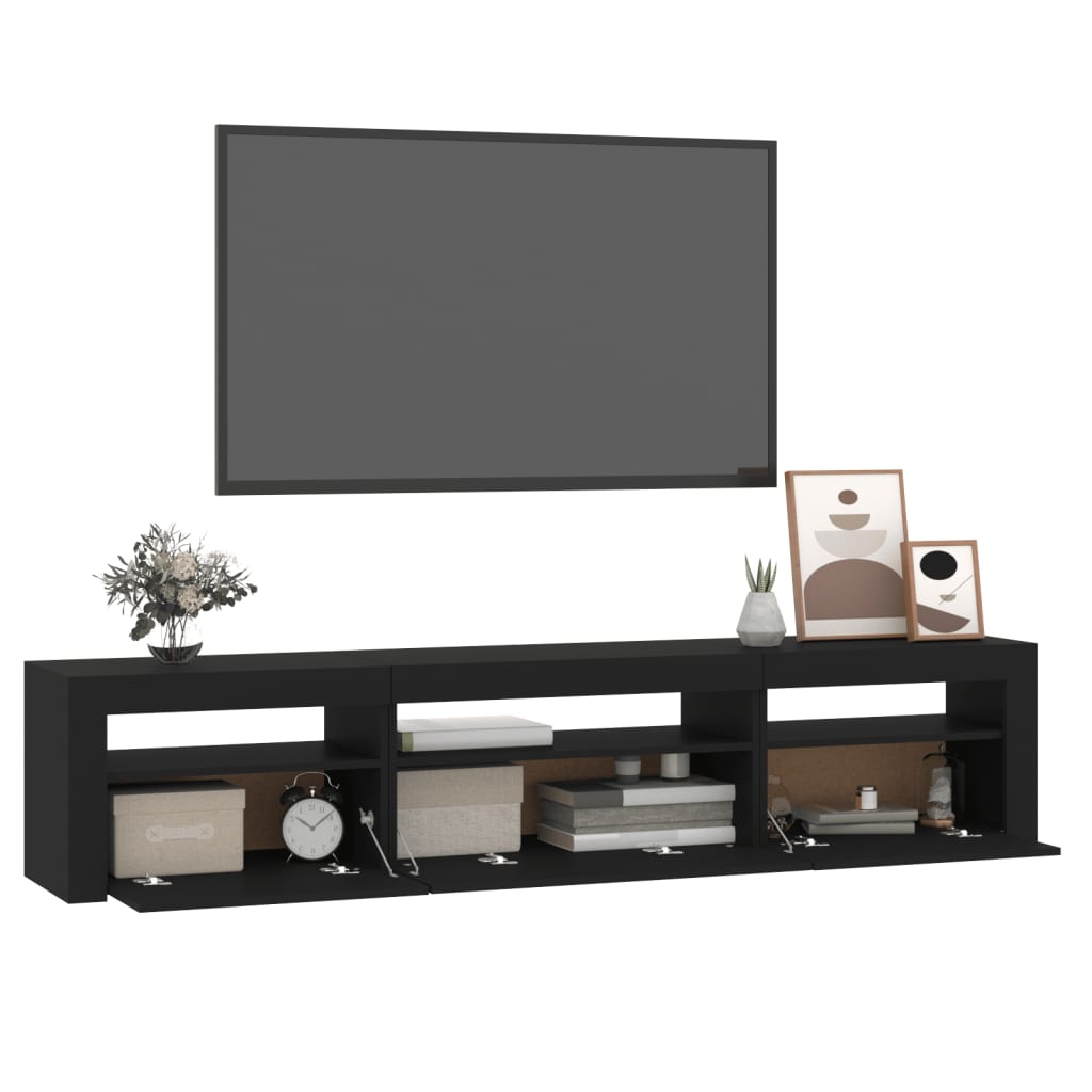 TV Cabinet with LED Lights Black 195x35x40 cm