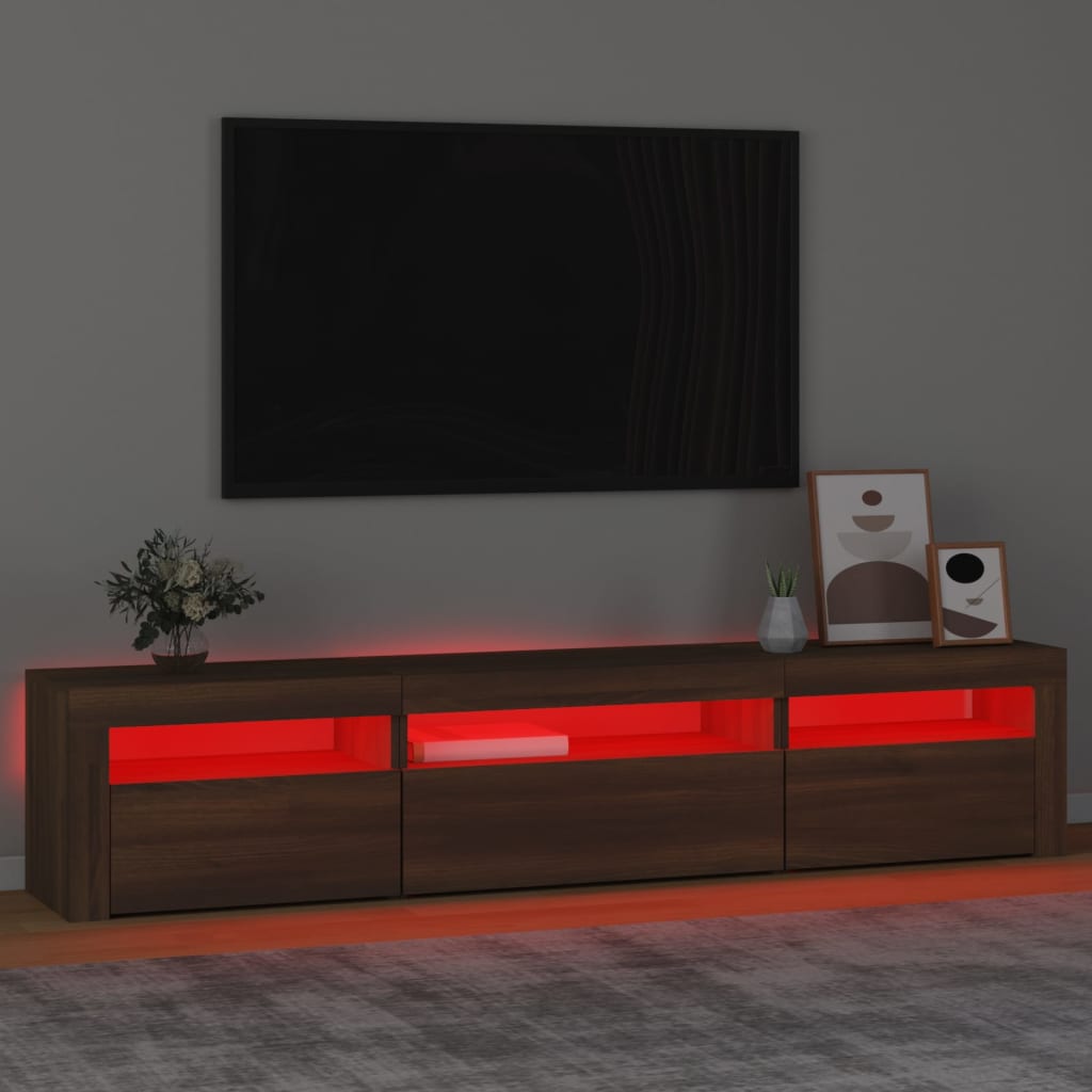 TV Cabinet with LED Lights Brown Oak 195x35x40 cm