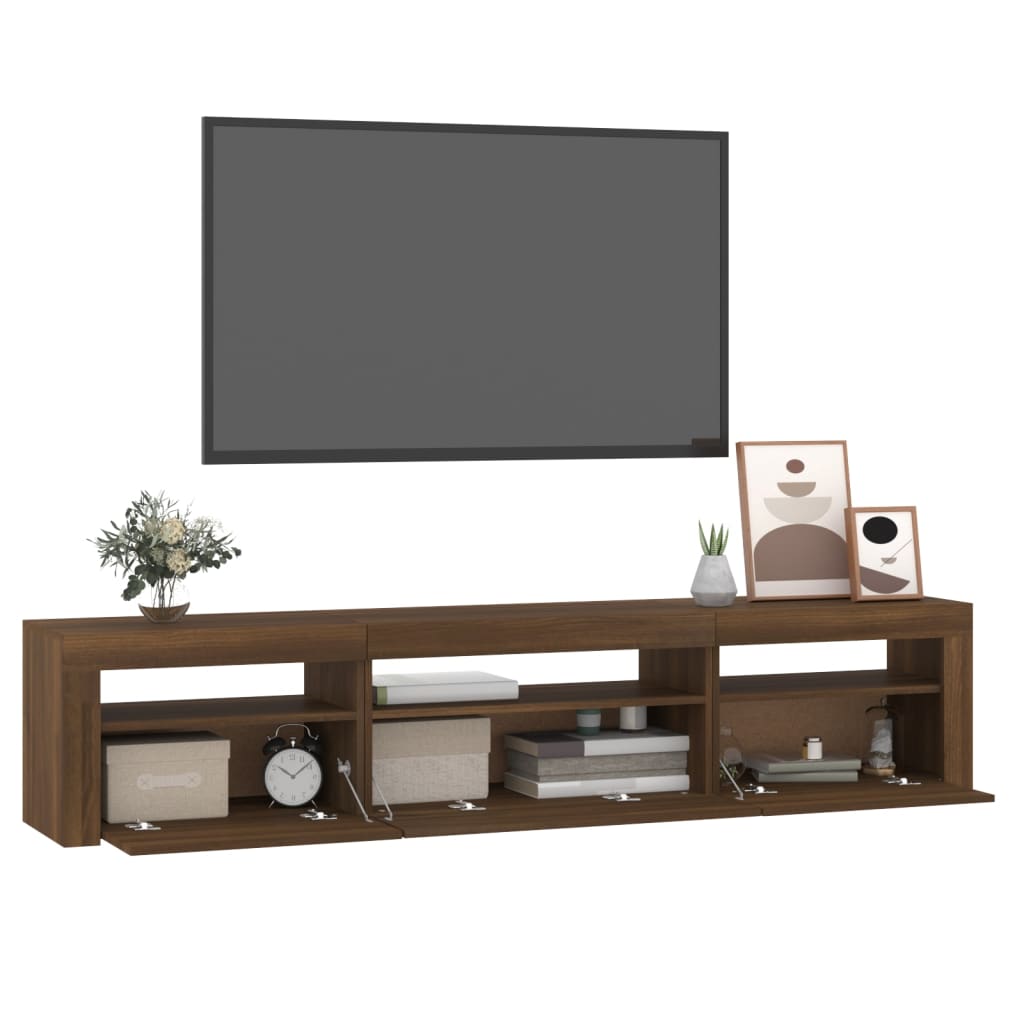 TV Cabinet with LED Lights Brown Oak 195x35x40 cm