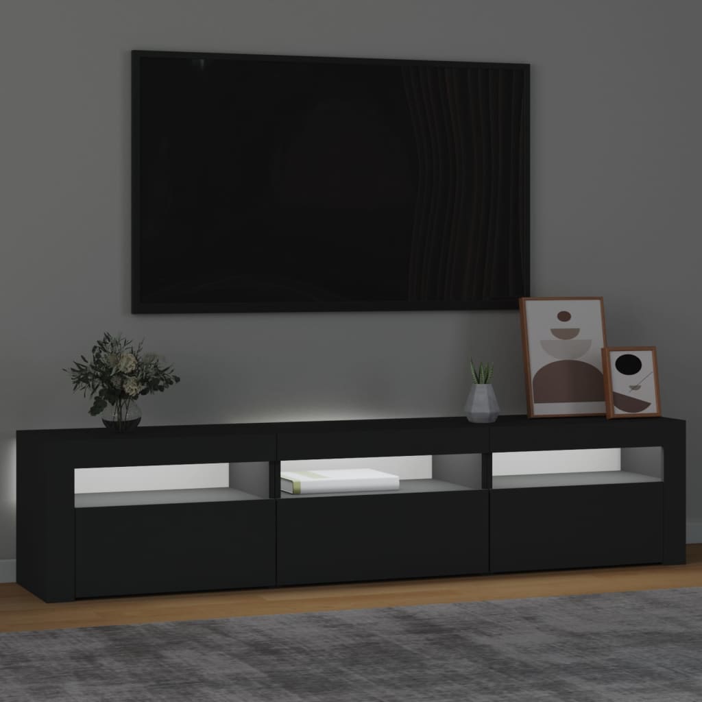 TV Cabinet with LED Lights Black 180x35x40 cm