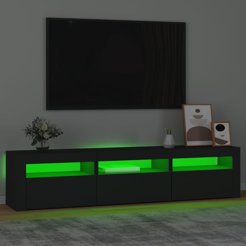 TV Cabinet with LED Lights Black 180x35x40 cm