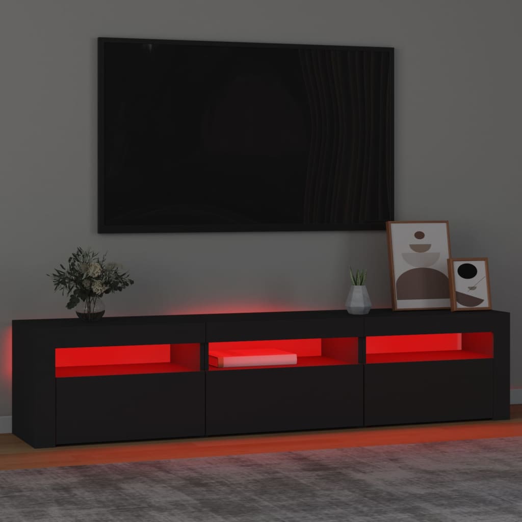 TV Cabinet with LED Lights Black 180x35x40 cm