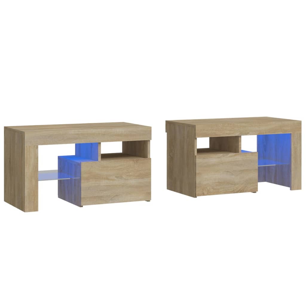 Bedside Cabinets 2 pcs with LED Lights Sonoma Oak 70x36.5x40 cm