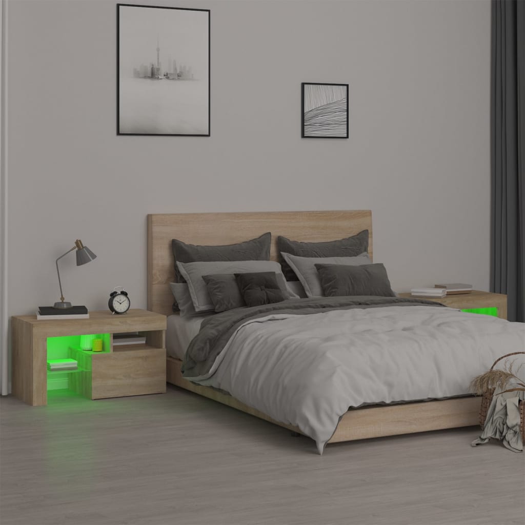 Bedside Cabinets 2 pcs with LED Lights Sonoma Oak 70x36.5x40 cm