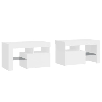 Bedside Cabinets 2 pcs with LED Lights High Gloss White 70x36.5x40 cm