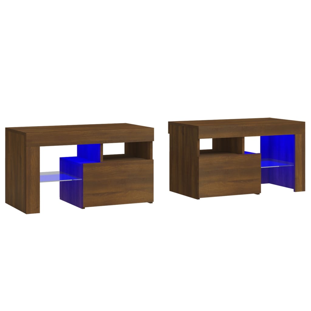 Bedside Cabinets 2 pcs with LED Lights Brown Oak 70x36.5x40 cm