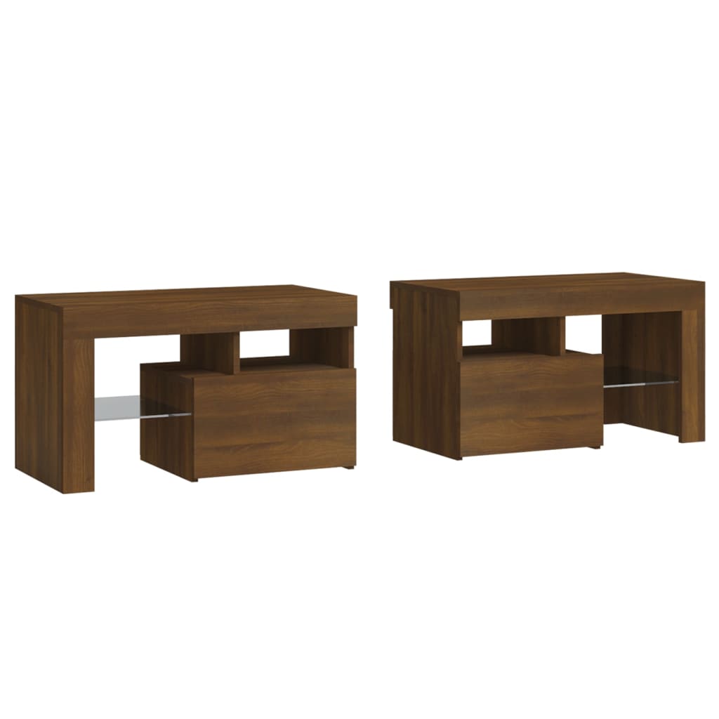 Bedside Cabinets 2 pcs with LED Lights Brown Oak 70x36.5x40 cm