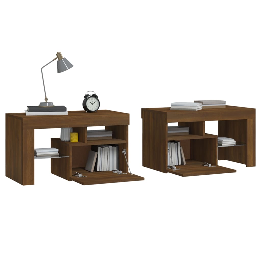 Bedside Cabinets 2 pcs with LED Lights Brown Oak 70x36.5x40 cm