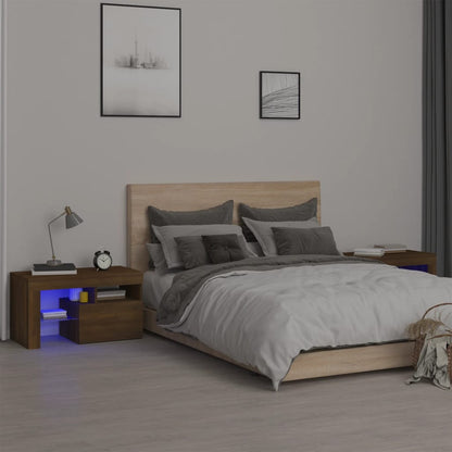 Bedside Cabinets 2 pcs with LED Lights Brown Oak 70x36.5x40 cm