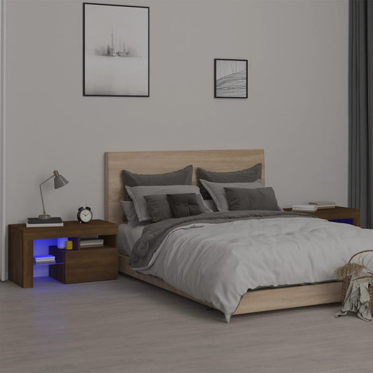 Bedside Cabinets 2 pcs with LED Lights Brown Oak 70x36.5x40 cm