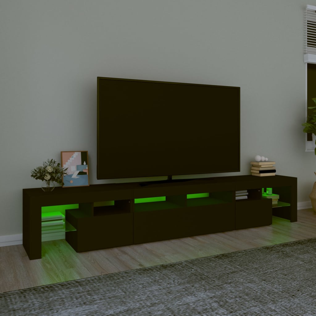 TV Cabinet with LED Lights Black 230x36.5x40 cm