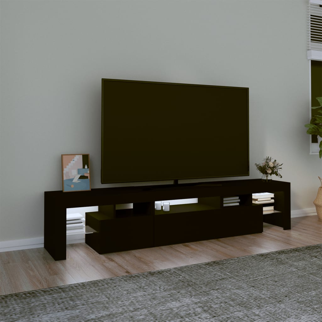 TV Cabinet with LED Lights Black 200x36.5x40 cm