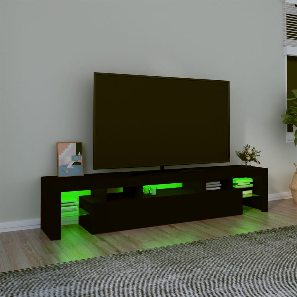 TV Cabinet with LED Lights Black 200x36.5x40 cm