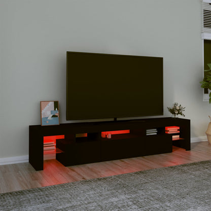 TV Cabinet with LED Lights Black 200x36.5x40 cm