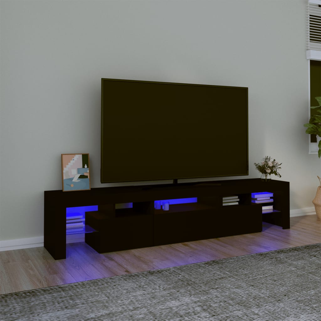 TV Cabinet with LED Lights Black 200x36.5x40 cm