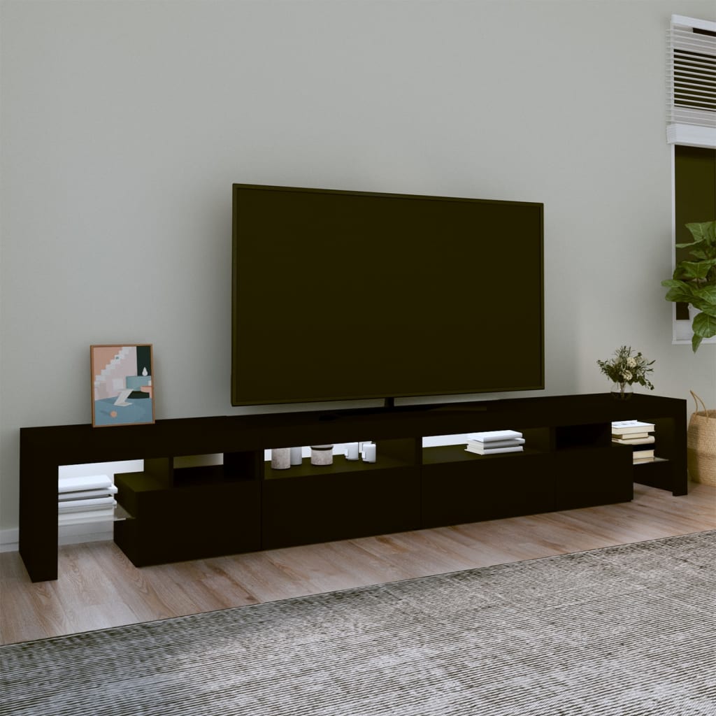 TV Cabinet with LED Lights Black 260x36.5x40 cm