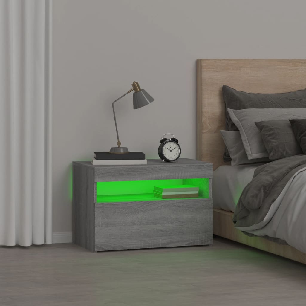 Bedside Cabinet with LED Lights Grey Sonoma 60x35x40 cm