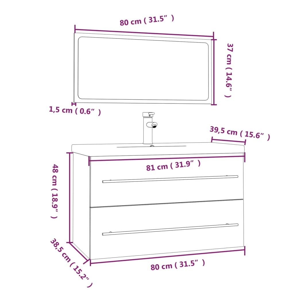 3 Piece Bathroom Furniture Set Sonoma Oak