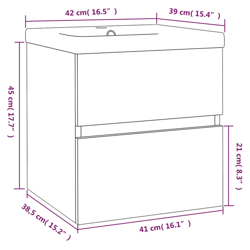 Sink Cabinet with Built-in Basin Smoked Oak Engineered Wood