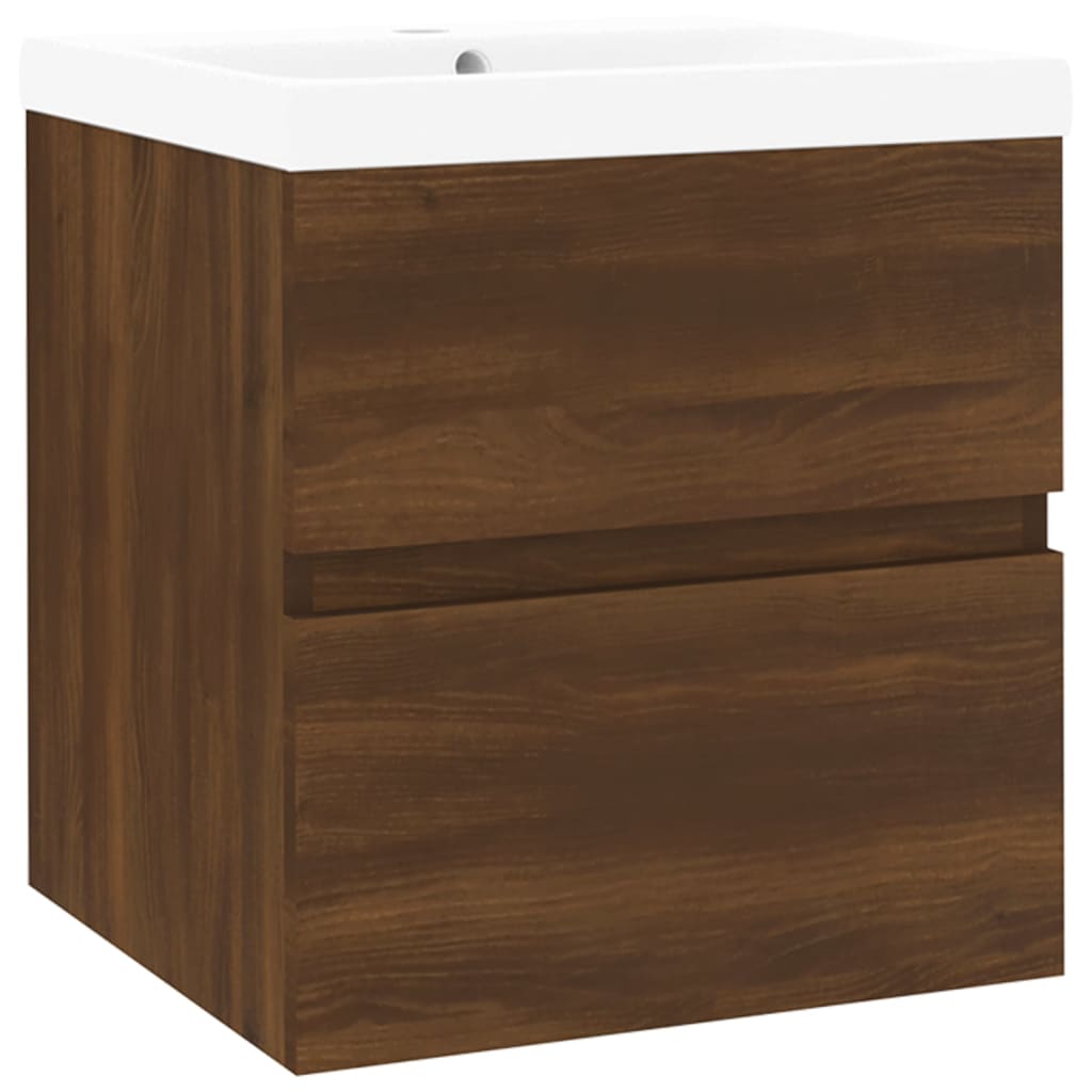 Sink Cabinet with Built-in Basin Brown Oak Engineered Wood