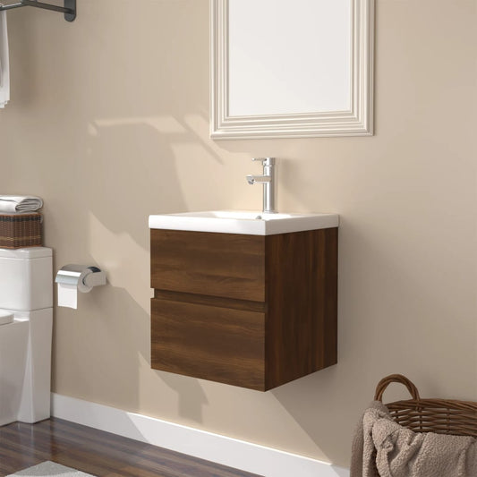 Sink Cabinet with Built-in Basin Brown Oak Engineered Wood