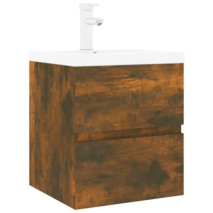 Sink Cabinet with Built-in Basin Smoked Oak Engineered Wood