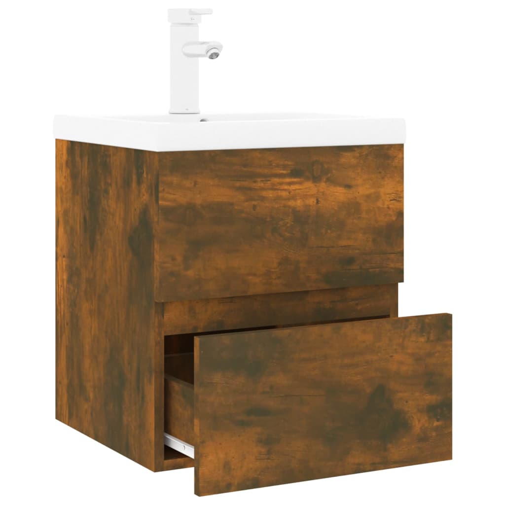 Sink Cabinet with Built-in Basin Smoked Oak Engineered Wood