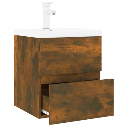 Sink Cabinet with Built-in Basin Smoked Oak Engineered Wood