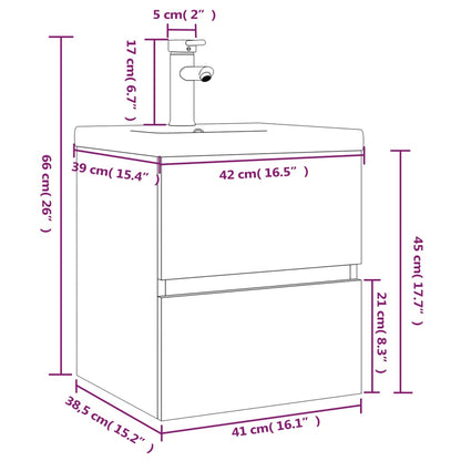 Sink Cabinet with Built-in Basin Smoked Oak Engineered Wood