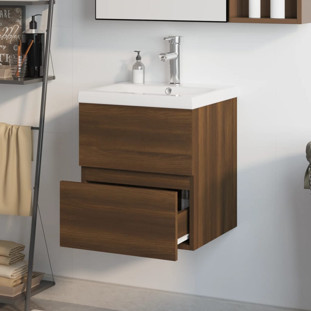 Sink Cabinet with Built-in Basin Brown Oak Engineered Wood