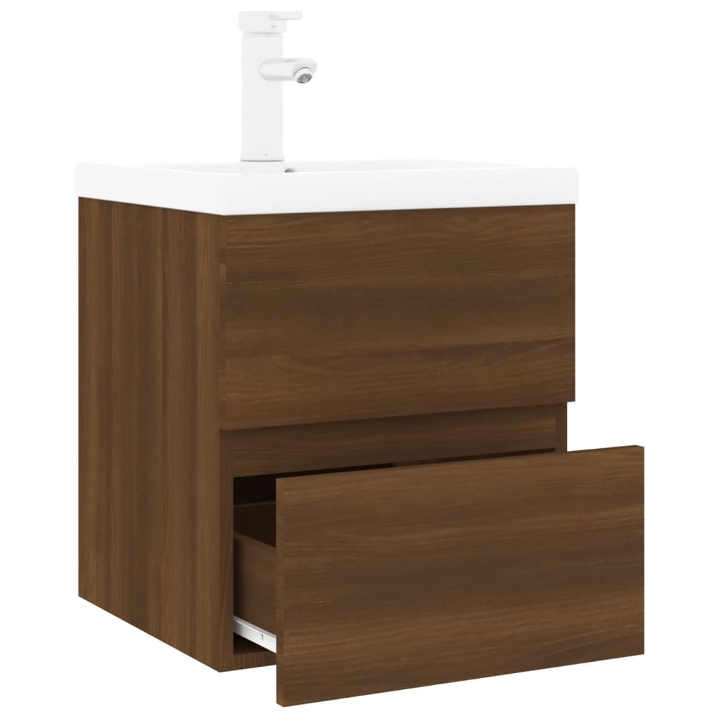 Sink Cabinet with Built-in Basin Brown Oak Engineered Wood