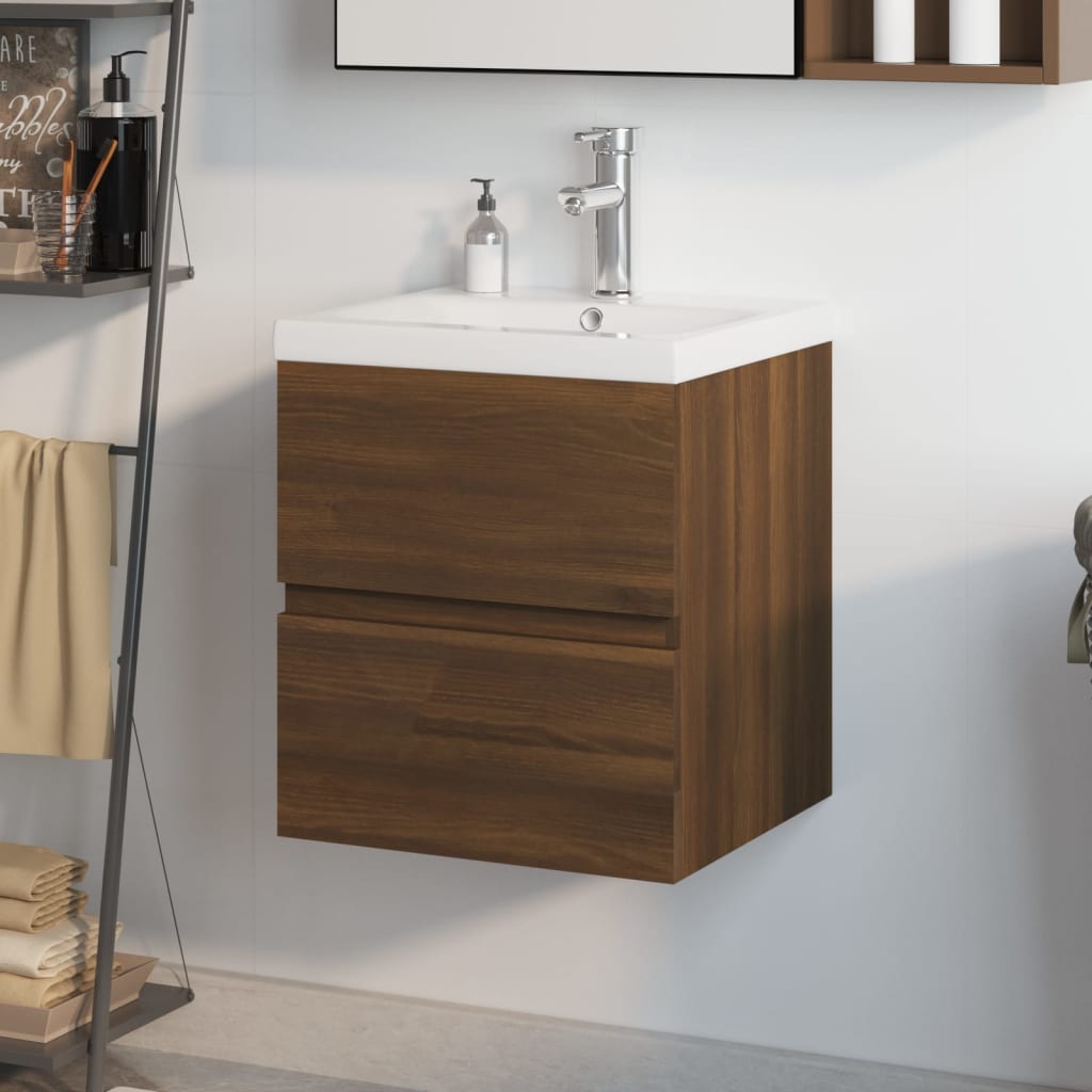 Sink Cabinet with Built-in Basin Brown Oak Engineered Wood