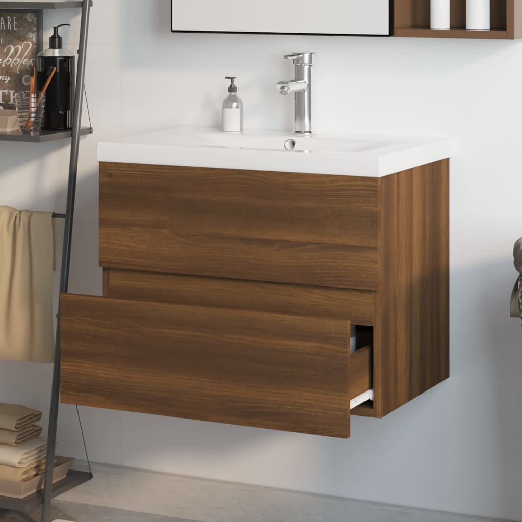 Sink Cabinet with Built-in Basin Brown Oak Engineered Wood