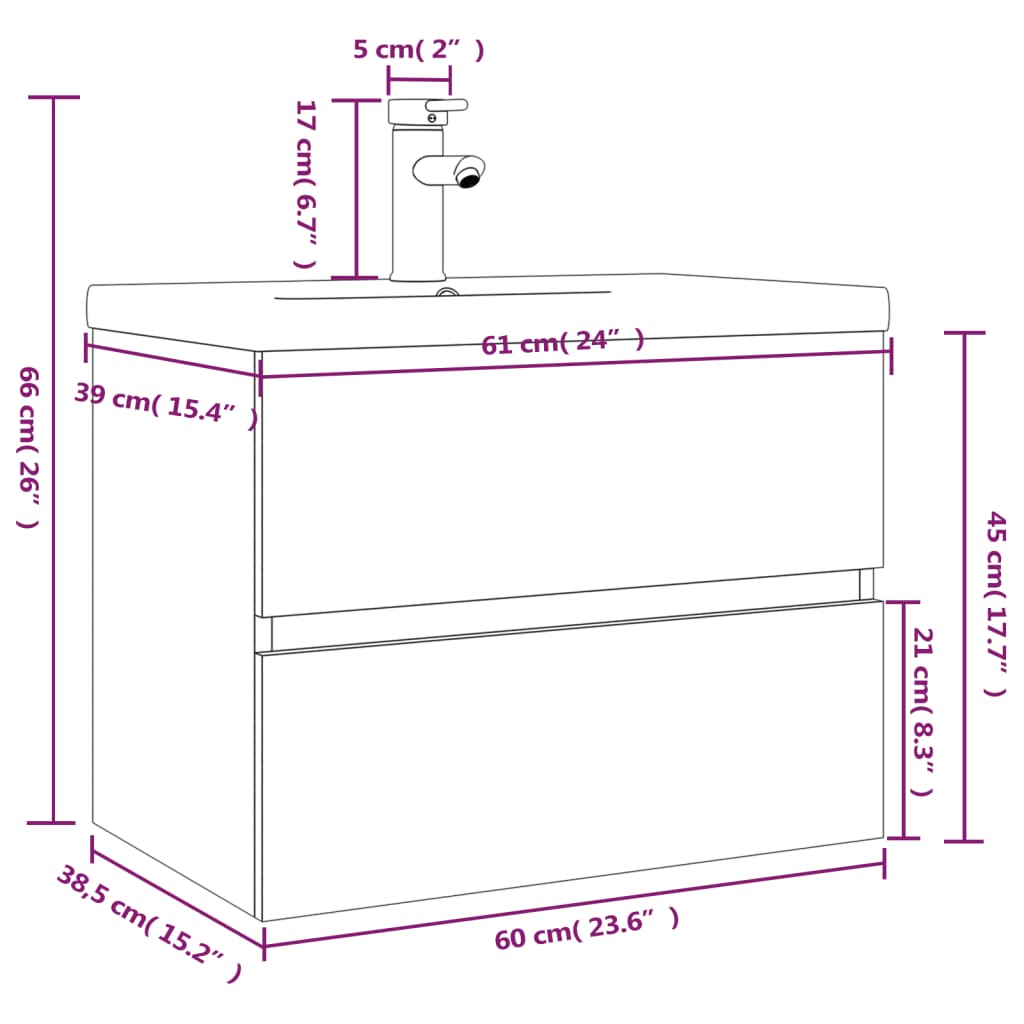 Sink Cabinet with Built-in Basin Brown Oak Engineered Wood