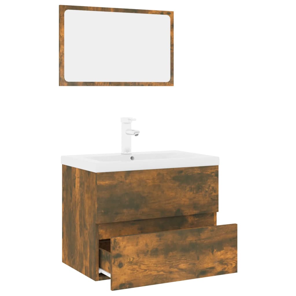 Bathroom Furniture Set Smoked Oak Engineered Wood