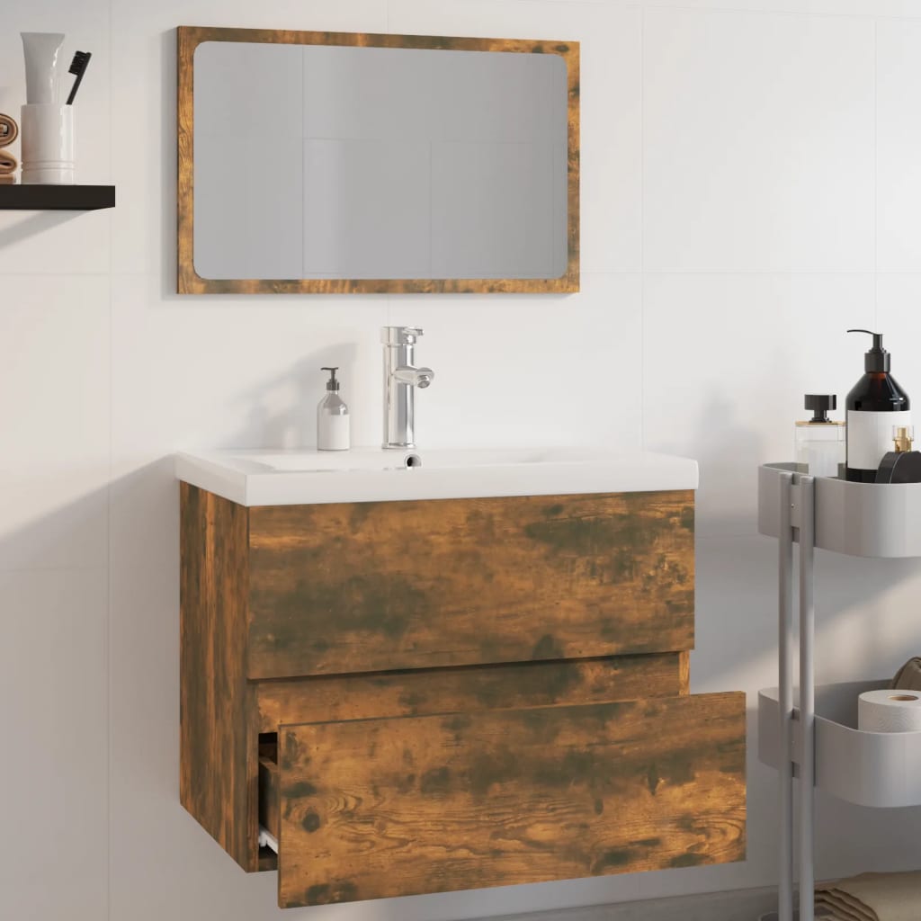 Bathroom Furniture Set Smoked Oak Engineered Wood