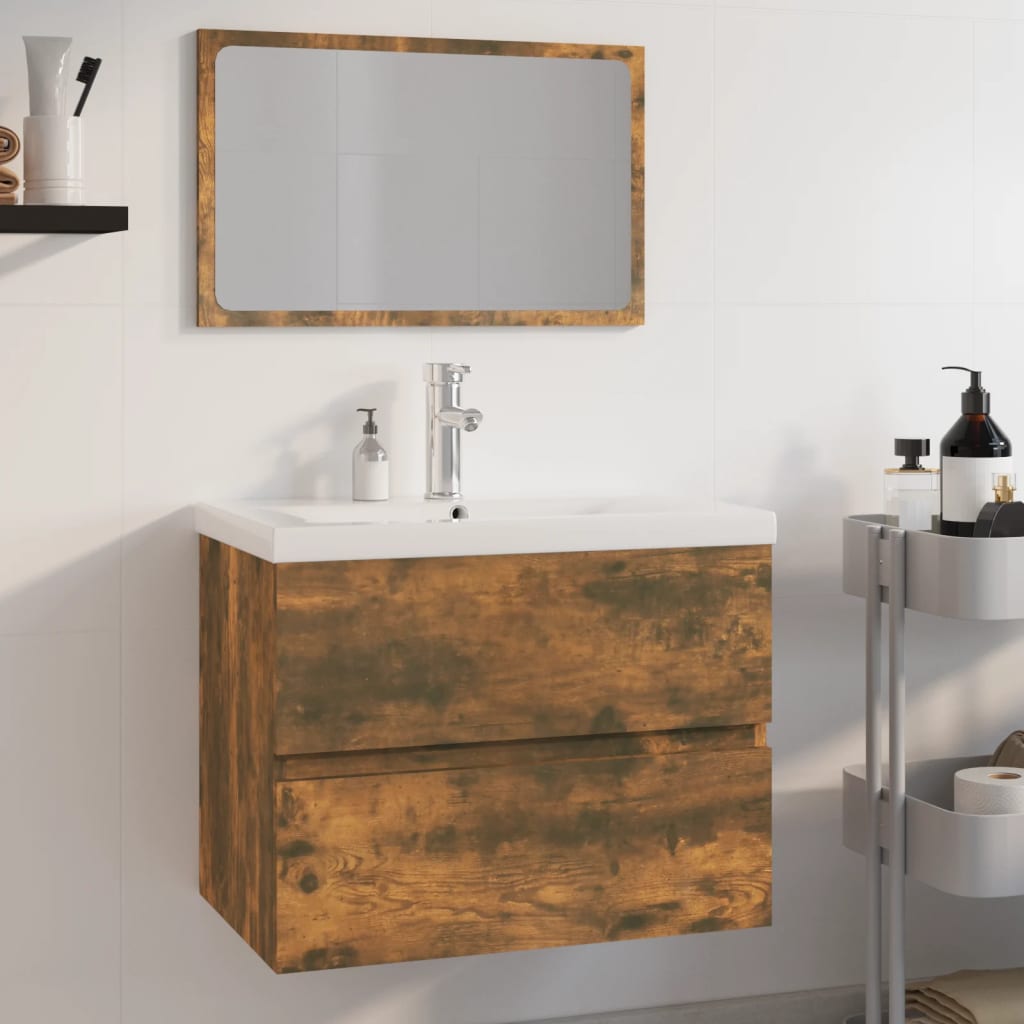 Bathroom Furniture Set Smoked Oak Engineered Wood