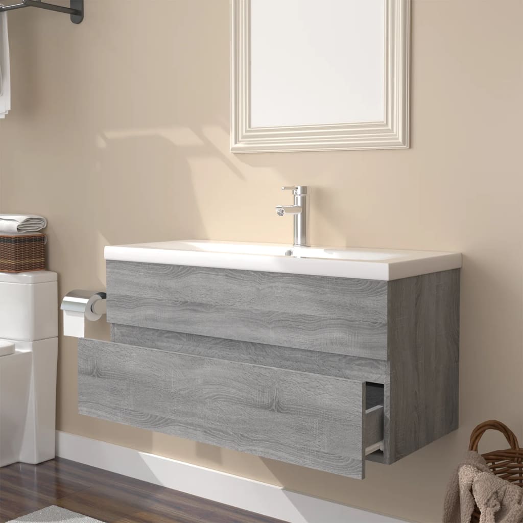 Sink Cabinet with Built-in Basin Grey Sonoma Engineered Wood