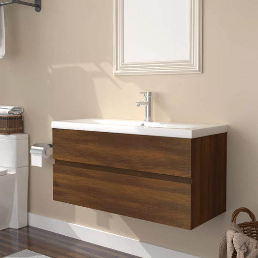 Sink Cabinet with Built-in Basin Brown Oak Engineered Wood