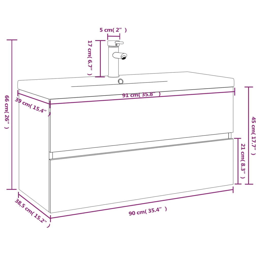 Sink Cabinet with Built-in Basin Smoked Oak Engineered Wood