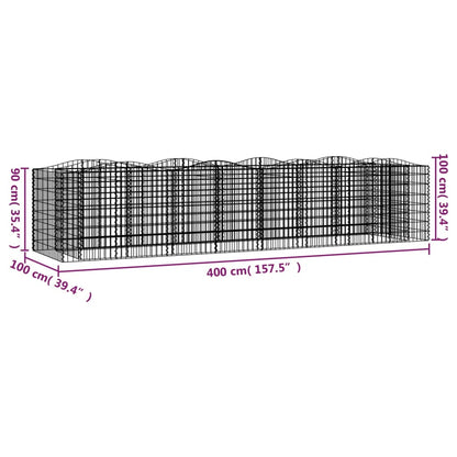 Arched Gabion Raised Bed 400x100x100 cm Galvanised Iron