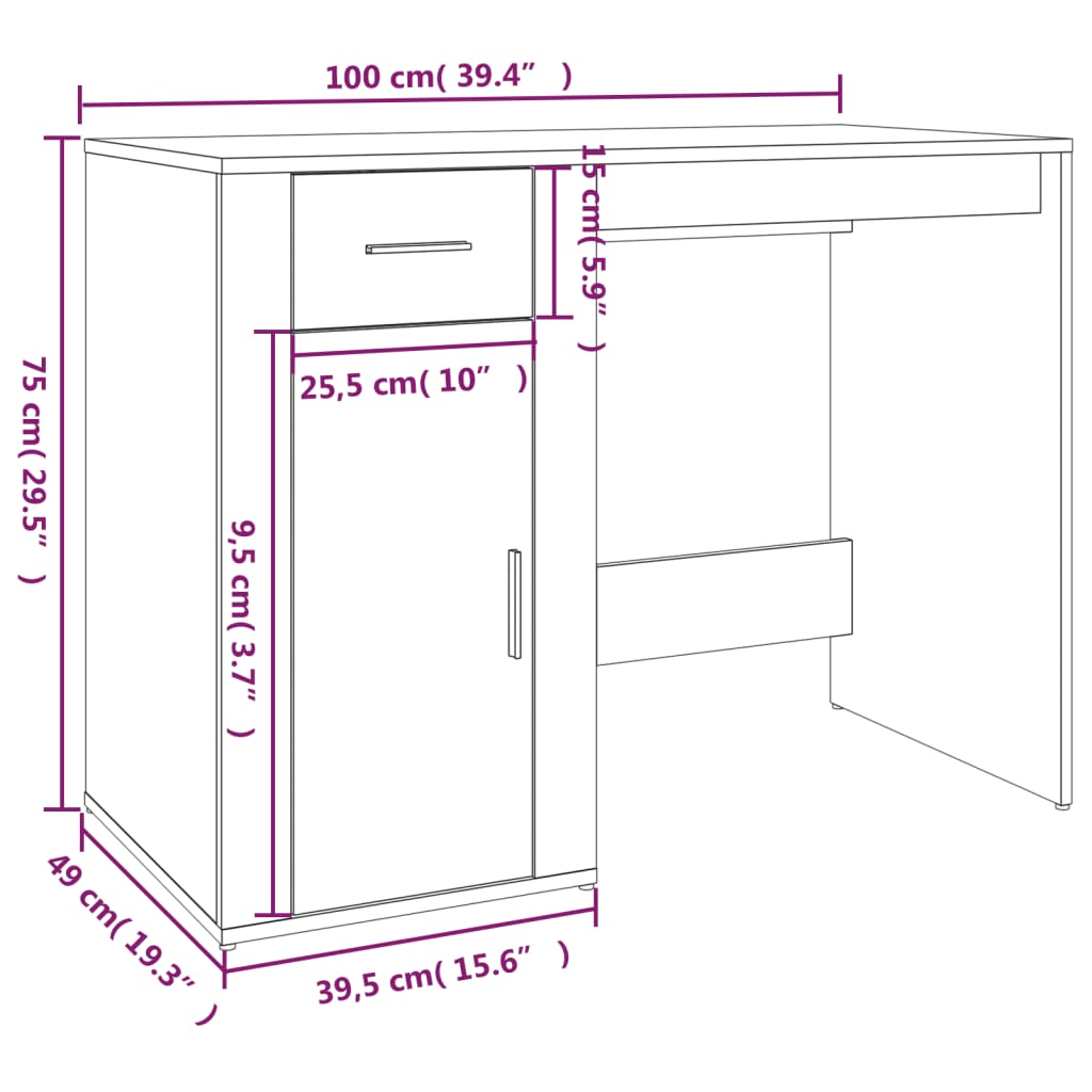 Desk Grey Sonoma 100x49x75 cm Engineered Wood