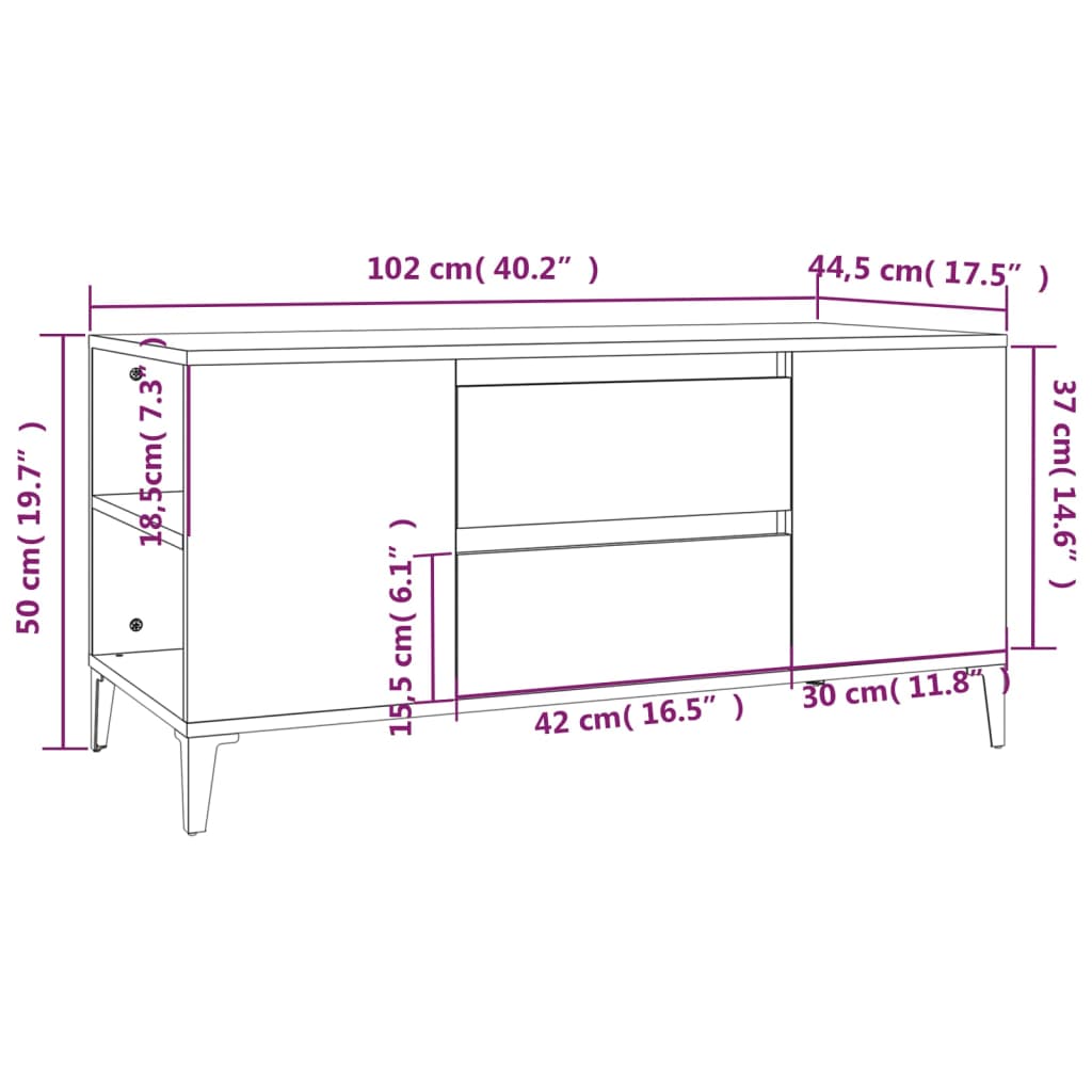 TV Cabinet Brown Oak 102x44.5x50 cm Engineered Wood