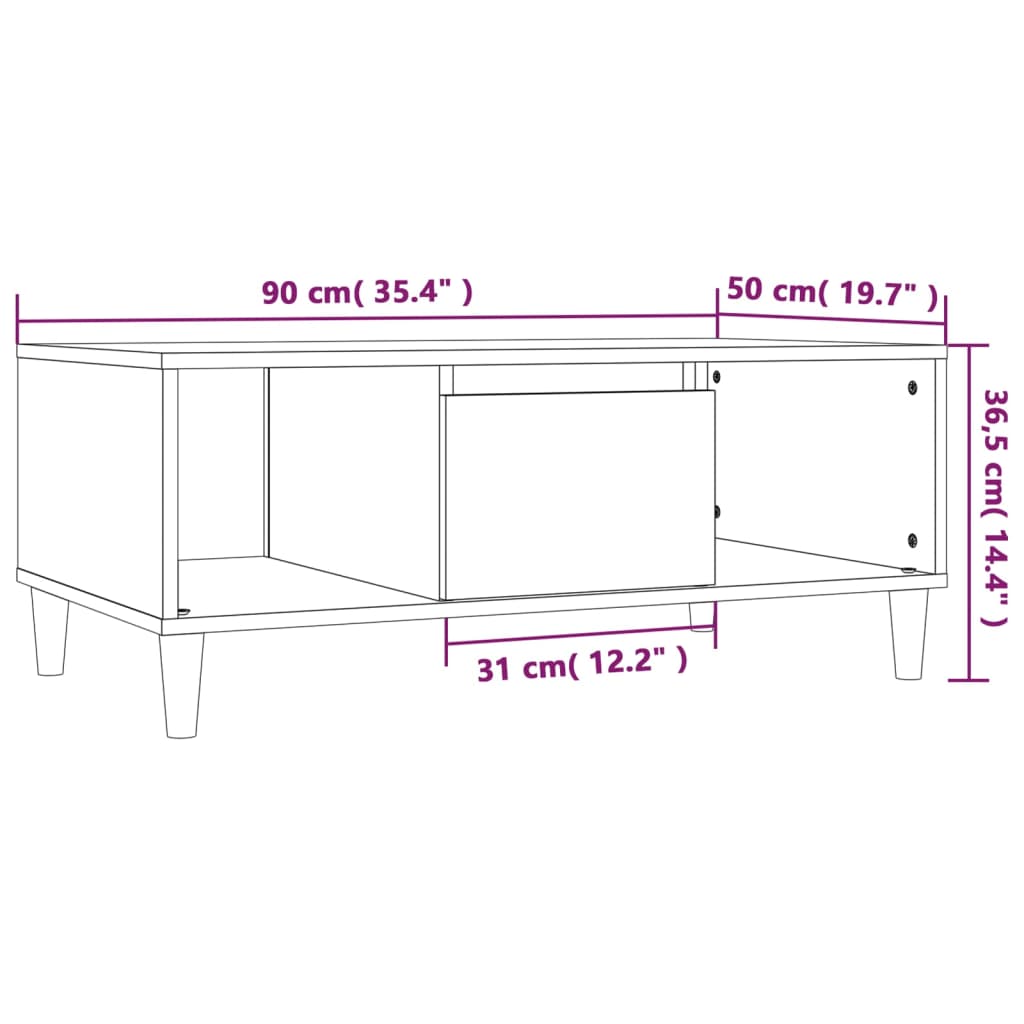 Coffee Table High Gloss White 90x50x36,5 cm Engineered Wood