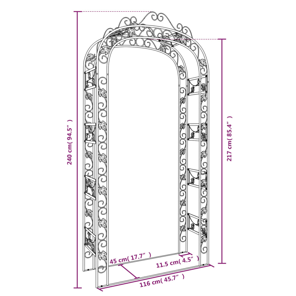 Garden Arch Black 116x45x240 cm Steel