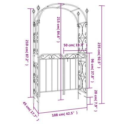 Garden Arch with Gate Black 108x45x235 cm Steel